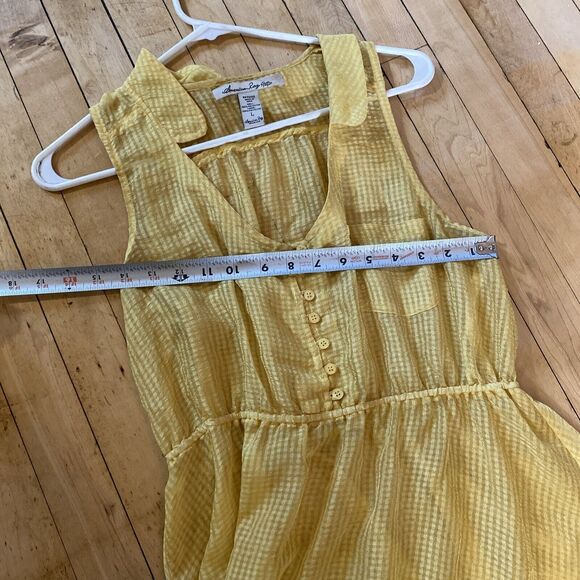 American Rag Dress Women’s Size Large Yellow Checked Sheer Pocket Button Summer - Picture 10 of 11